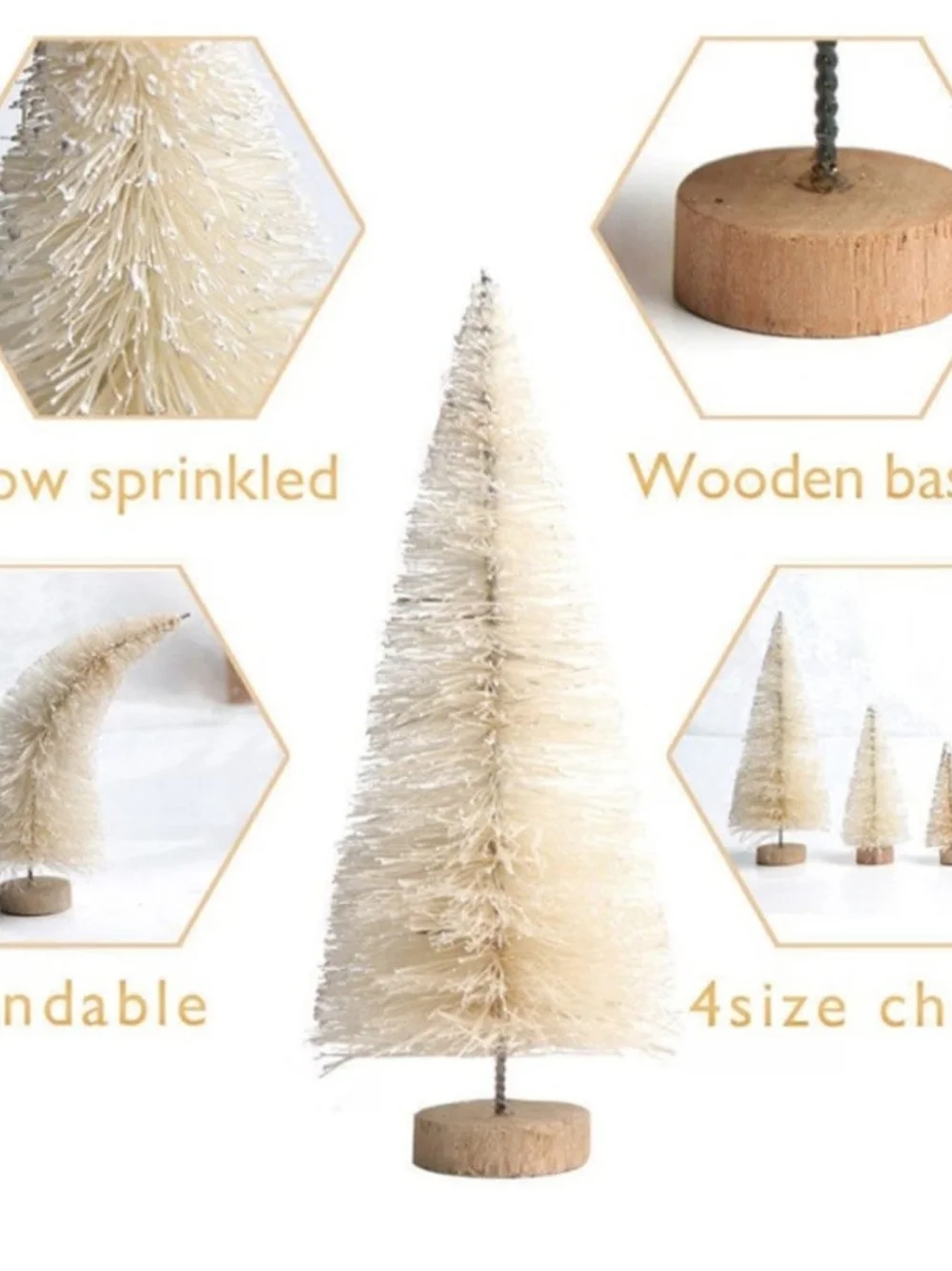 Cream Bottle Brush Christmas Trees Set. 12 Pieces. NEW.